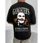 Men's Casual Cotton Blend Printed Round Neck Half Sleeve T-Shirt (Black) - Image 4