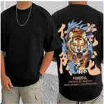 Men's Casual Cotton Blend Printed Round Neck Half Sleeve T-Shirt (Black) - Image 3