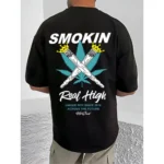 Men's Casual Cotton Blend Printed Round Neck Half Sleeve T-Shirt (Black) - Image 4