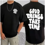 Men's Casual Cotton Blend Printed Round Neck Half Sleeve T-Shirt (Black) - Image 3