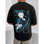 Men's Casual Cotton Blend Printed Round Neck Half Sleeve T-Shirt (Black) - Image 4