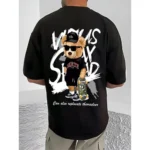 Men's Casual Cotton Blend Printed Round Neck Half Sleeve T-Shirt (Black) - Image 4