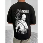 Men's Casual Cotton Blend Printed Round Neck Half Sleeve T-Shirt (Black) - Image 4