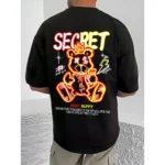 Men's Casual Cotton Blend Printed Round Neck Half Sleeve T-Shirt (Black) - Image 4