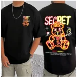 Men's Casual Cotton Blend Printed Round Neck Half Sleeve T-Shirt (Black) - Image 3