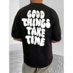 Men's Casual Cotton Blend Printed Round Neck Half Sleeve T-Shirt (Black) - Image 4