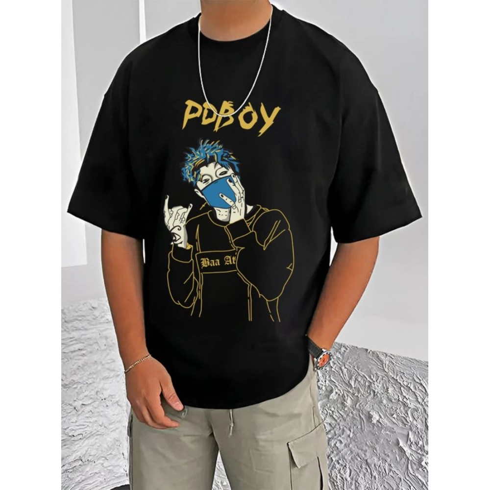 54521144375_1a6d8bba1f_o_d-1000x1000-1.webp Men's Casual Cotton Blend Printed Round Neck Half Sleeve T-Shirt (Black) - Image 1