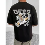 Men's Casual Cotton Blend Printed Round Neck Half Sleeve T-Shirt (Black) - Image 4