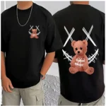Men's Casual Cotton Blend Printed Round Neck Half Sleeve T-Shirt (Black) - Image 3