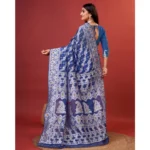 Women's Cotton Silk Printed Saree With Unstitched Blouse 5.5Mtr (Blue) - Image 4