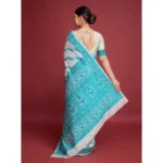 Women's Jamdani Cotton Silk Printed Saree With Unstitched Blouse 5.5Mtr (Rama) - Image 4