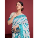 Women's Jamdani Cotton Silk Printed Saree With Unstitched Blouse 5.5Mtr (Rama) - Image 2