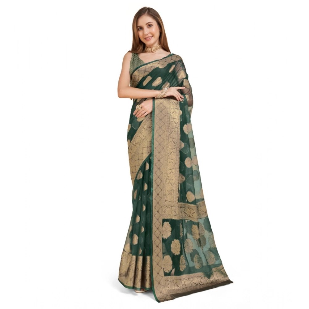 54522968974_a490391144_o_d-1000x1000-1.webp Women's Soft Organza Silk Weaving Design Saree With Unstitched Blouse 5.5Mtr (Green) - Image 1