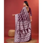 Women's Cotton Silk Printed Saree With Unstitched Blouse 5.5Mtr (Purple) - Image 4
