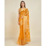 Women's Soft Organza Silk Weaving Design Saree With Unstitched Blouse 5.5Mtr (Yellow) - Image 2