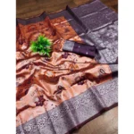 Women's Banarasi Jacquard Printed Saree With Unstitched Blouse 5.5Mtr (Orange)