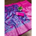 Women's Banarasi Jacquard Printed Saree With Unstitched Blouse 5.5Mtr (Navy Blue)