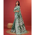 Women's Cotton Silk Printed Saree With Unstitched Blouse 5.5Mtr (Green) - Image 3