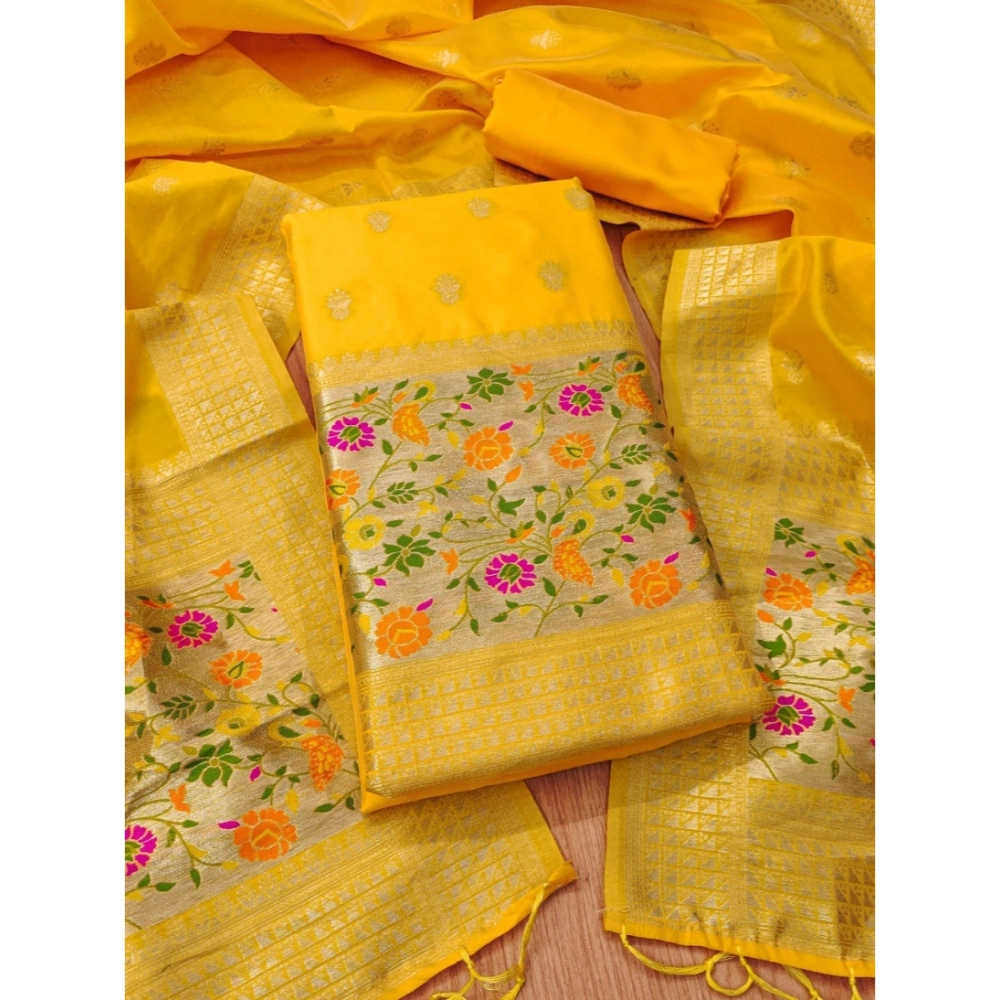 54536233462_26405814a9_o_d-1000x1000-1.webp Women's Banarasi Silk Printed Unstitched Salwar Suit Material With Dupatta (Yellow, 3Mtrs) - Image 1