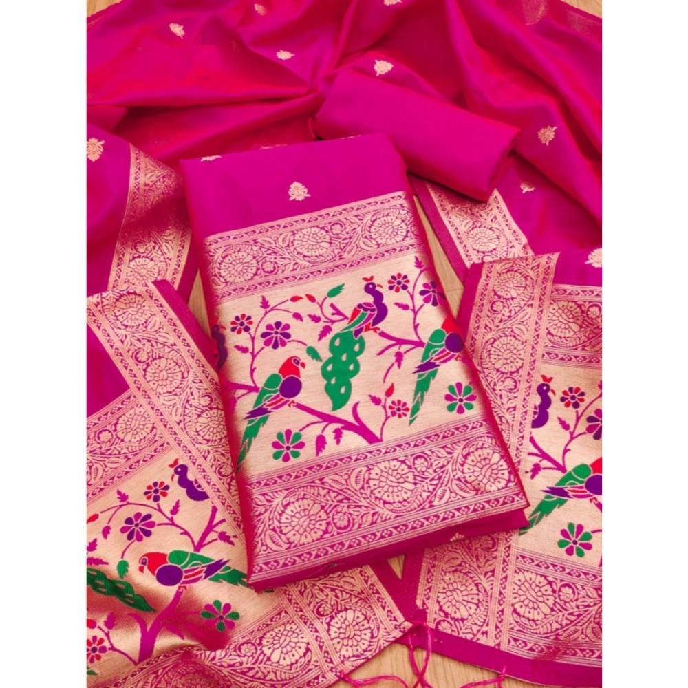 54536234032_ccac83d47e_o_d-1000x1000-1.webp Women's Banarasi Silk Printed Unstitched Salwar Suit Material With Dupatta (Pink, 3Mtrs) - Image 1