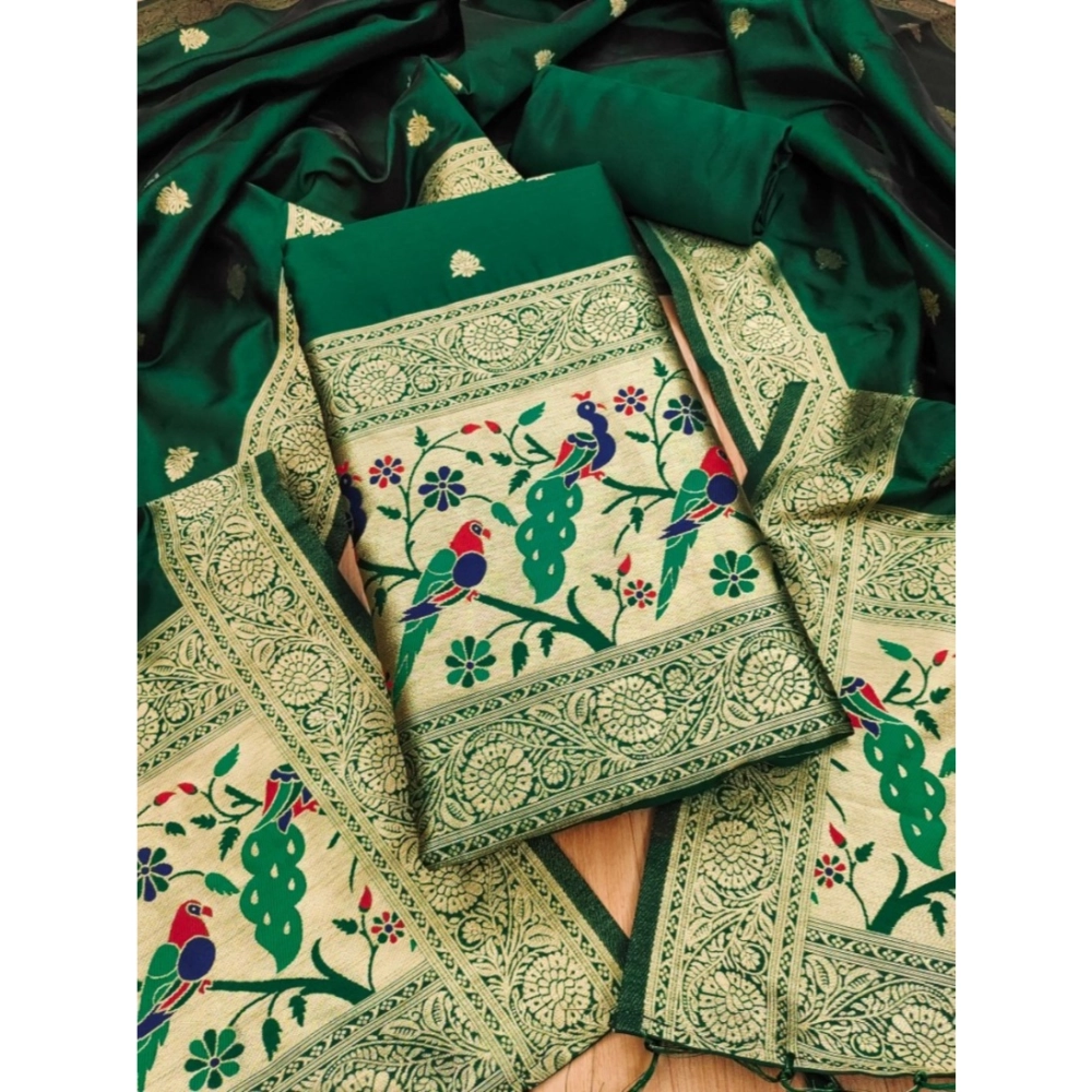 54536234092_2b09e46926_o_d-1000x1000-1.webp Women's Banarasi Silk Printed Unstitched Salwar Suit Material With Dupatta (Bottle Green, 3Mtrs) - Image 1