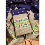 Women's Banarasi Silk Printed Unstitched Salwar Suit Material With Dupatta (Navy Blue, 3Mtrs)