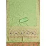 Women's Banarasi Silk Printed Unstitched Salwar Suit Material With Dupatta (Pista, 3Mtrs) - Image 2