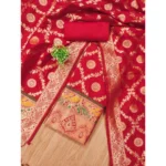 Women's Banarasi Silk Printed Unstitched Salwar Suit Material With Dupatta (Red, 3Mtrs) - Image 4