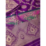 Women's Banarasi Silk Printed Unstitched Salwar Suit Material With Dupatta (Purple, 3Mtrs) - Image 2