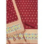 Women's Banarasi Silk Printed Unstitched Salwar Suit Material With Dupatta (Maroon, 3Mtrs) - Image 3
