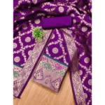 Women's Banarasi Silk Printed Unstitched Salwar Suit Material With Dupatta (Purple, 3Mtrs) - Image 4