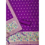 Women's Banarasi Silk Printed Unstitched Salwar Suit Material With Dupatta (Purple, 3Mtrs) - Image 3