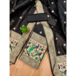 Women's Banarasi Silk Printed Unstitched Salwar Suit Material With Dupatta (Black, 3Mtrs) - Image 4