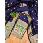 Women's Banarasi Silk Printed Unstitched Salwar Suit Material With Dupatta (Navy Blue, 3Mtrs) - Image 4