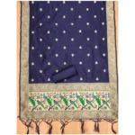 Women's Banarasi Silk Printed Unstitched Salwar Suit Material With Dupatta (Navy Blue, 3Mtrs) - Image 2