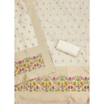 Women's Banarasi Silk Printed Unstitched Salwar Suit Material With Dupatta (White, 3Mtrs) - Image 3
