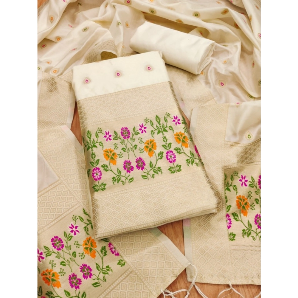 54537349878_a168fe7a6b_o_d-1000x1000-1.webp Women's Banarasi Silk Printed Unstitched Salwar Suit Material With Dupatta (White, 3Mtrs) - Image 1
