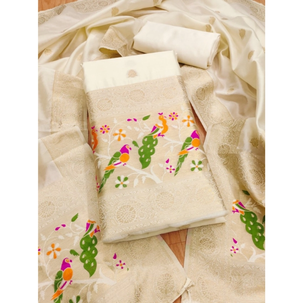 54537455235_189c0c5391_o_d-1000x1000-1.webp Women's Banarasi Silk Printed Unstitched Salwar Suit Material With Dupatta (White, 3Mtrs) - Image 1