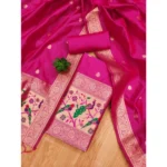 Women's Banarasi Silk Printed Unstitched Salwar Suit Material With Dupatta (Pink, 3Mtrs) - Image 4