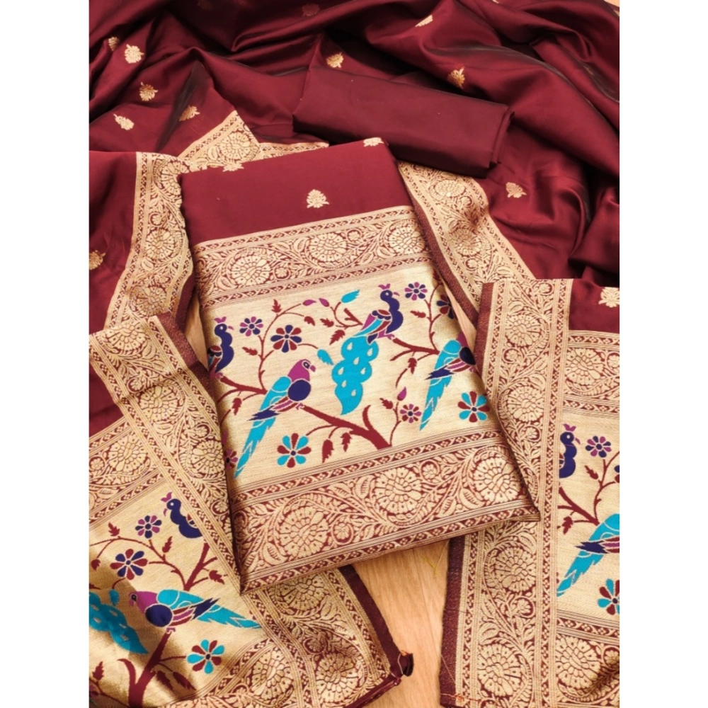 54537455350_24f59aae56_o_d-1000x1000-1.webp Women's Banarasi Silk Printed Unstitched Salwar Suit Material With Dupatta (Maroon, 3Mtrs) - Image 1