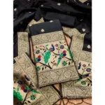 Women's Banarasi Silk Printed Unstitched Salwar Suit Material With Dupatta (Black, 3Mtrs)