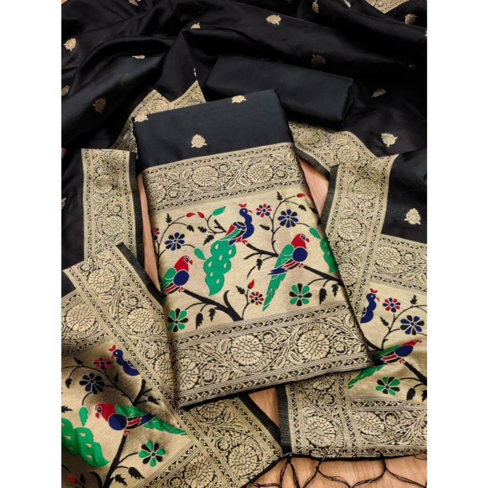 54537455375_82b8716b43_o_d-1000x1000-1.webp Women's Banarasi Silk Printed Unstitched Salwar Suit Material With Dupatta (Black, 3Mtrs) - Image 1