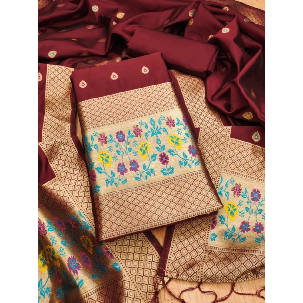 54537455555_5af232a76a_o_d-1000x1000-1.webp Women's Banarasi Silk Printed Unstitched Salwar Suit Material With Dupatta (Maroon, 3Mtrs) - Image 1