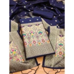 Women's Banarasi Silk Printed Unstitched Salwar Suit Material With Dupatta (Navy Blue, 3Mtrs)