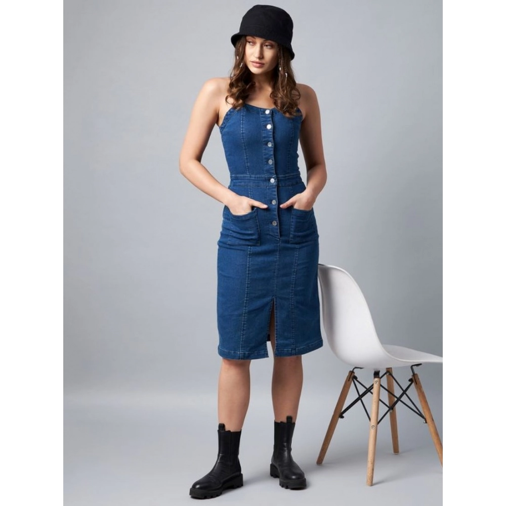 54546438445_683bdc2c3e_o-1000x1000-1.webp Women's Denim Lycra Solid Square Neck Shoulder Straps Dress (Blue) - Image 1
