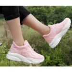 Women's Casual Mesh Printed Lace-Ups Shoes (Pink) - Image 4