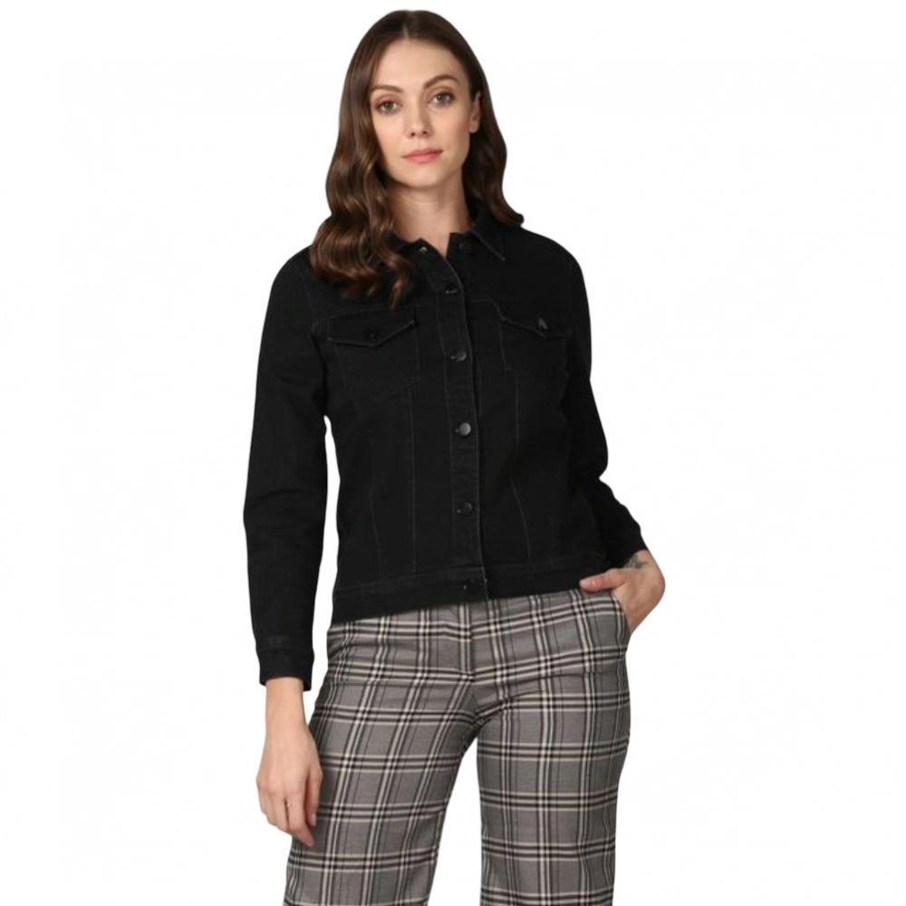 54582999637_c8b6179957_o-1000x1000-1.webp Women's Denim Solid Long Sleeve Jacket (Black) - Image 1