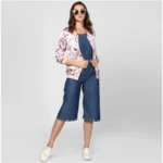 Women's Satin Floral 3/4th Sleeve Jacket (Light Pink) - Image 3