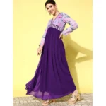 Women's Georgette Embroidery 3-4th Sleeve V-Neck Kurti (Purple) - Image 3