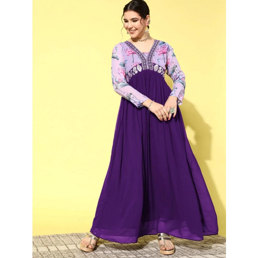 54592612688_0051221acc_o-1000x1000-1.webp Women's Georgette Embroidery 3-4th Sleeve V-Neck Kurti (Purple) - Image 1